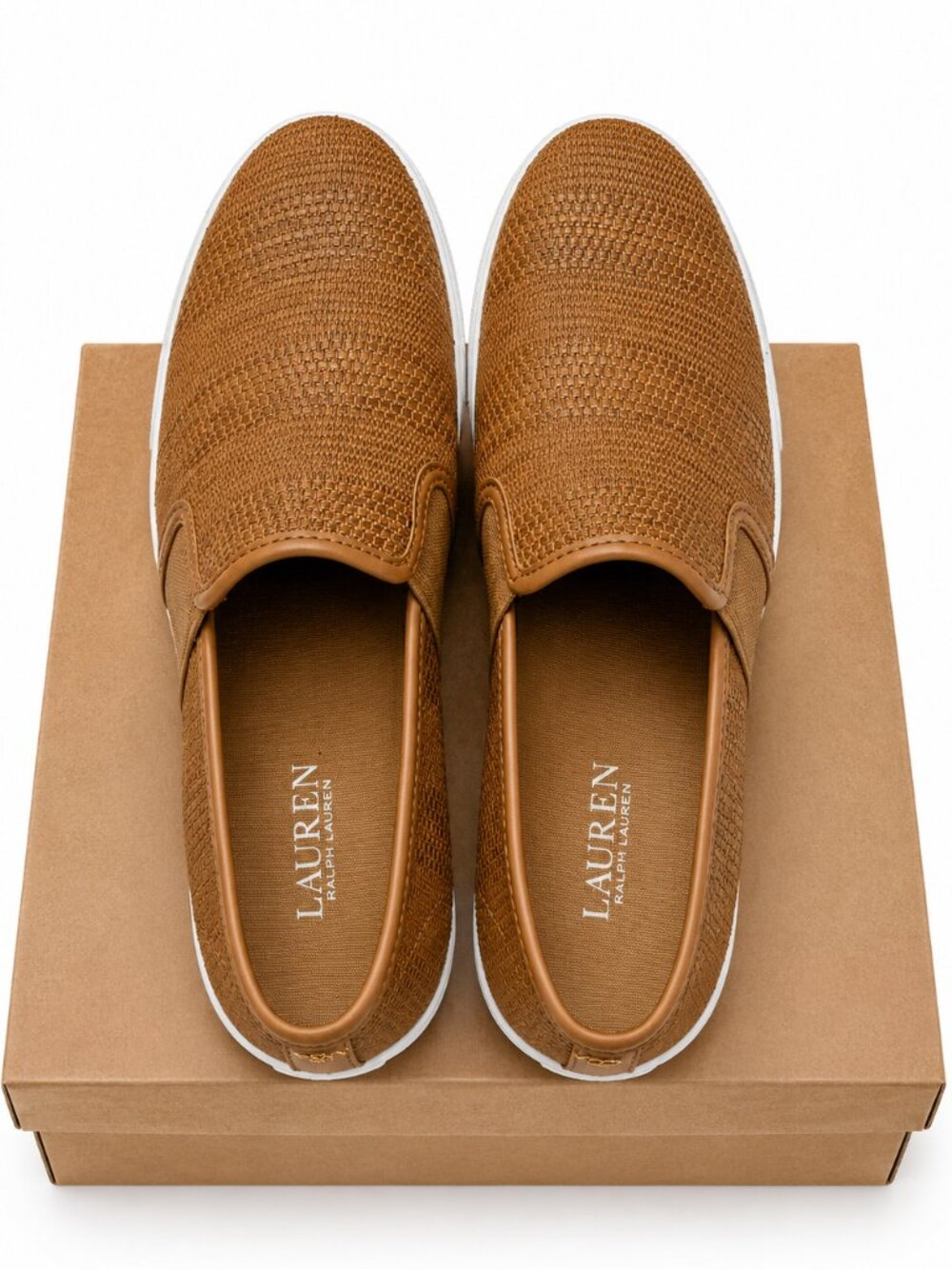 Lauren Ralph Lauren Cognac Slip-On Knit Loafers